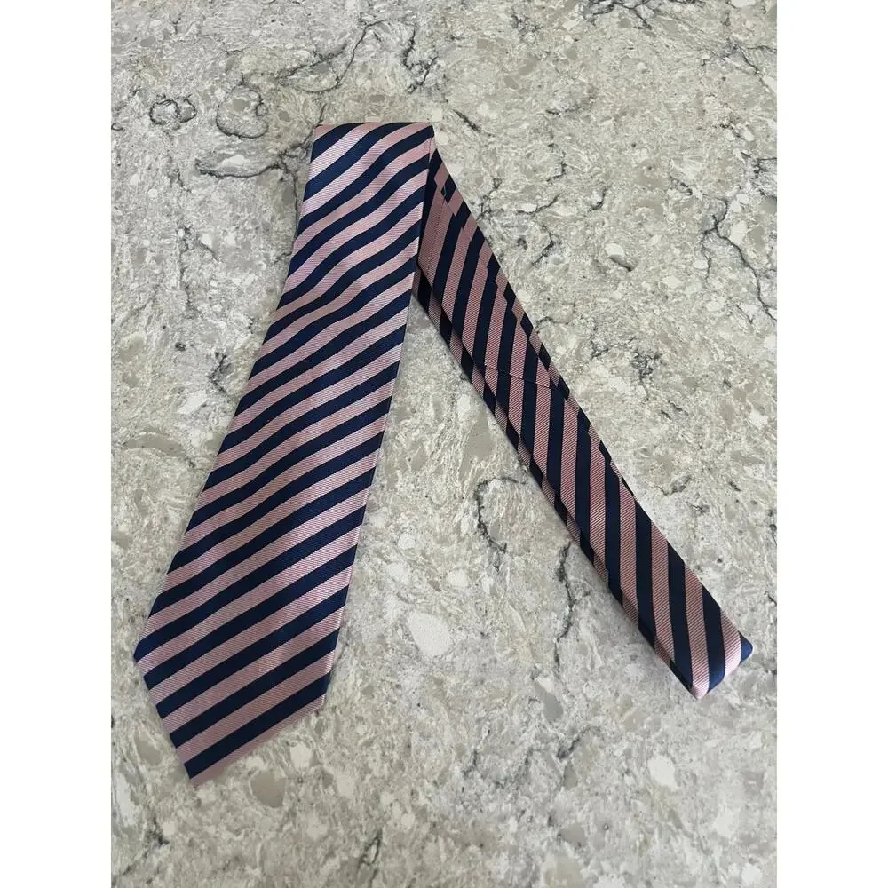 Van Heusen 100% Silk Men's Neck Tie Pink w Navy Blue Stripes JL